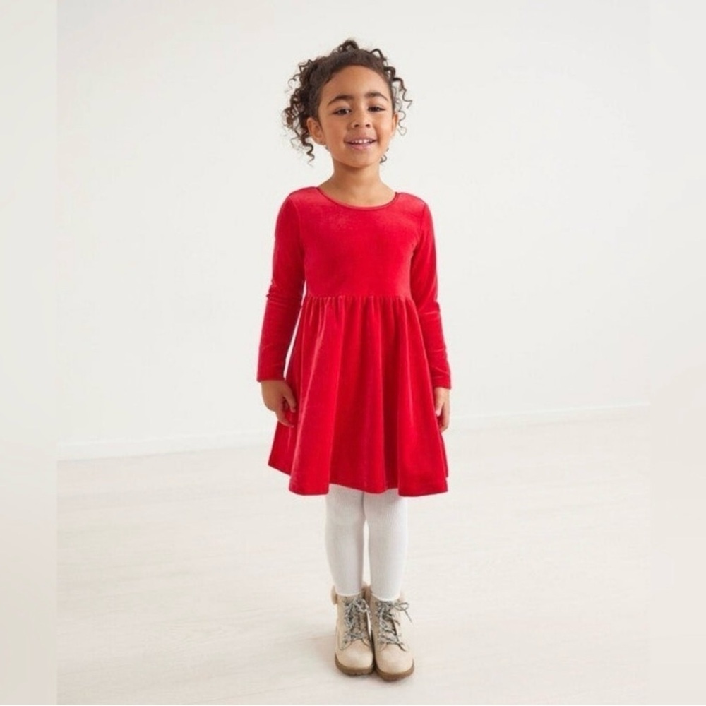 Hanna Andersson Red Velour Long-Sleeve Scoop Neck Skater Dress 5 - Picture 2 of 5